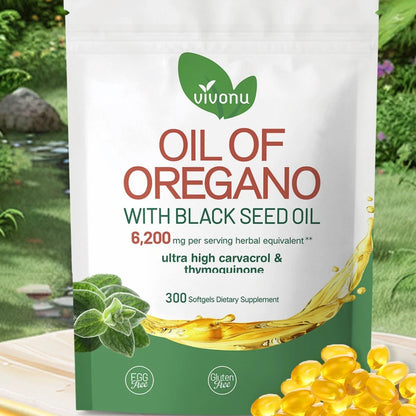 Oil of Oregano with Black Seed Oil, Balanced Oil of Oregano Capsules, Organic OreganoOil Softgels