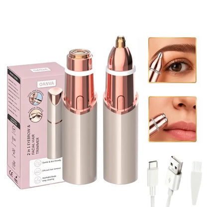 2-in-1 Facial & Eyebrow Hair Trimmer for Women | Rechargeable Face Razor & Peach Fuzz Remover