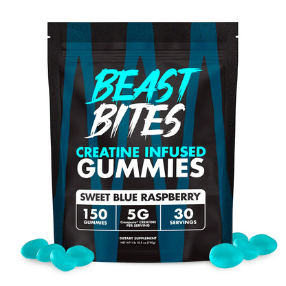 Creatine Gummies | Beast Bites | 150 Count(Sweet Blue Raspberry)