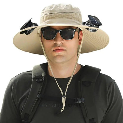 Solar-Powered Double Fan Sun Hat – Wide Brim Outdoor UV Protection Fishing Cap