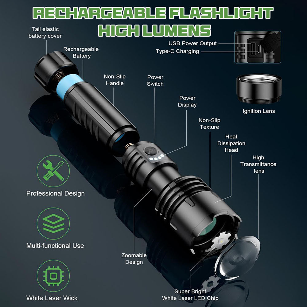 Super Bright Ultimate LED Tactical Flashlight, 80X Brightness, 50H Battery